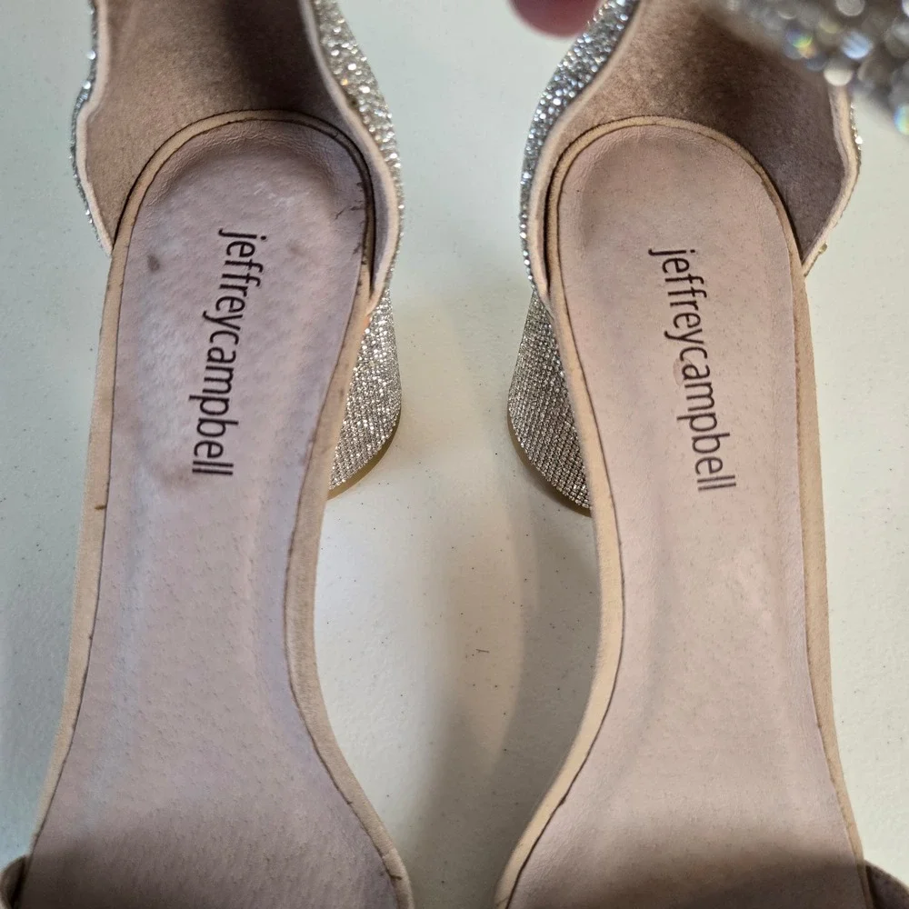 Jeffrey Campbell Laura Crystal Embellished Block Heeled Open Toe Sandal Size 7.5